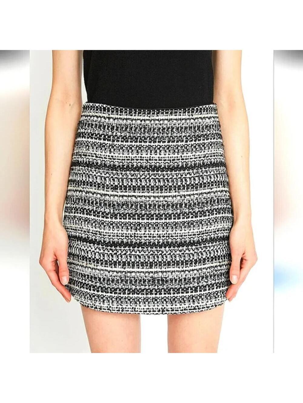 Loft EUC Women's Tweed Boucle Holiday Striped Metallic Mini Skirt 6